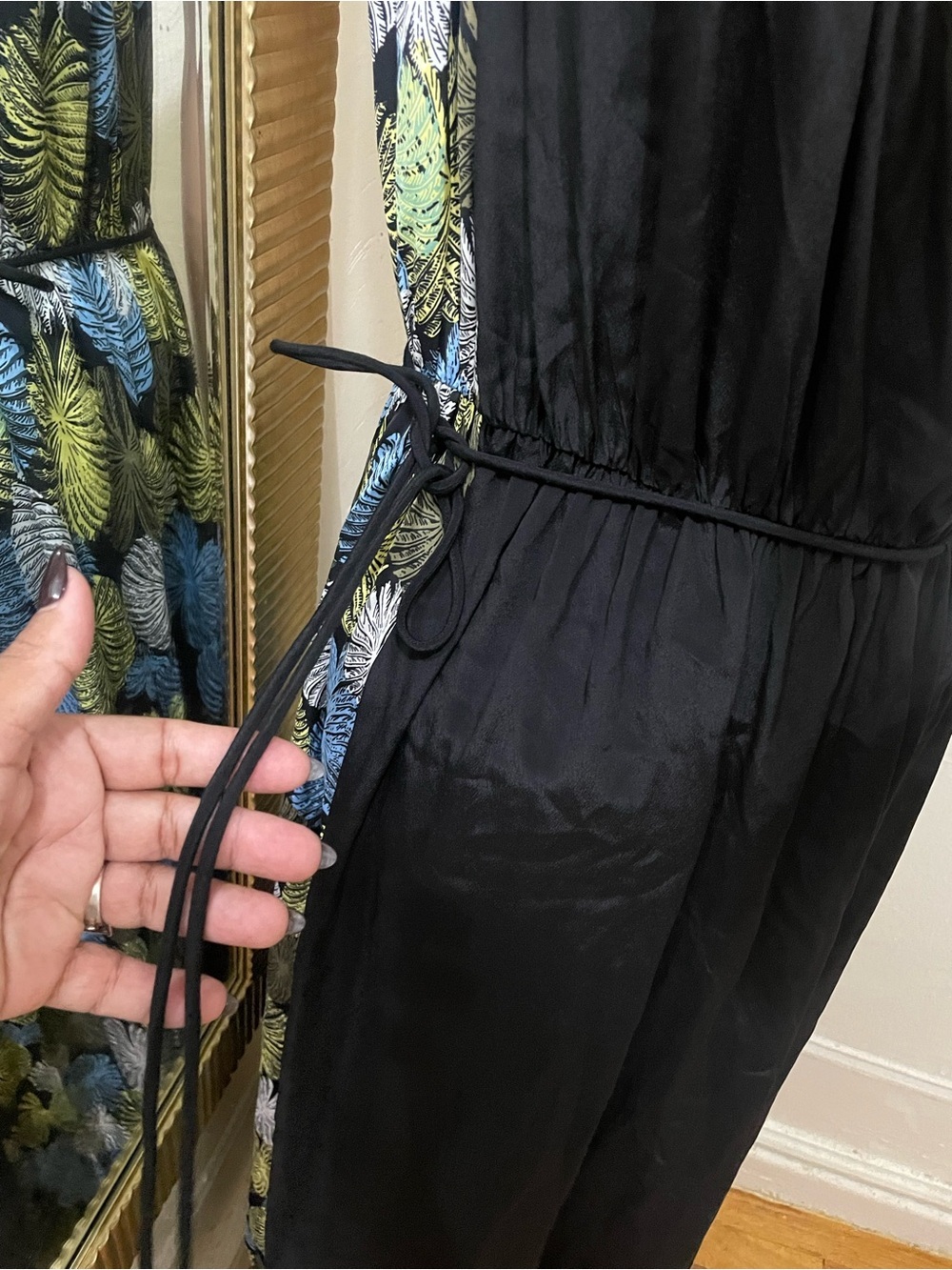 Diane Von Furstenberg Black Maxi with Blue and Gold Leaf Panel - Picture 5 of 12